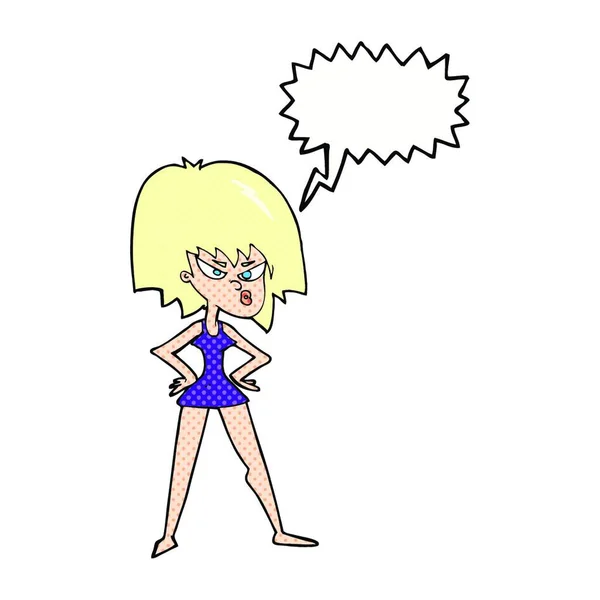 Cartoon Angry Woman Dress Speech Bubble — Stock Vector