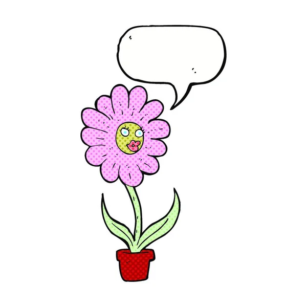 Fleur Dessin Animé Avec Bulle Parole — Image vectorielle
