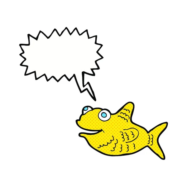 Desenhos Animados Peixes Felizes Com Bolha Fala — Vetor de Stock