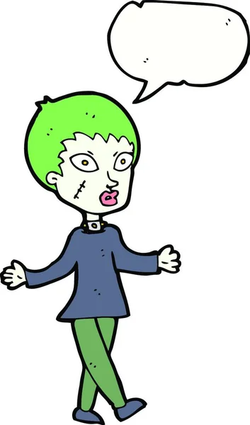Cartoon Halloween Zombie Frau Mit Sprechblase — Stockvektor