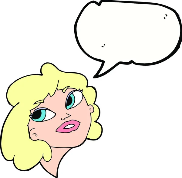 Karikatur Glückliche Frau Mit Sprechblase — Stockvektor