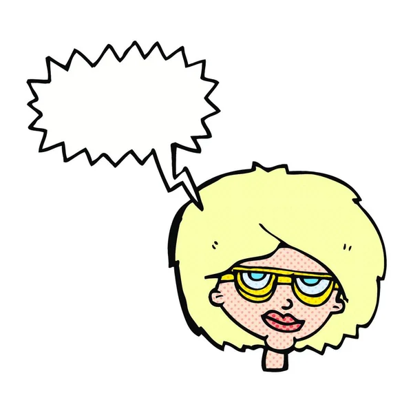 Mulher Dos Desenhos Animados Usando Óculos Com Bolha Fala —  Vetores de Stock