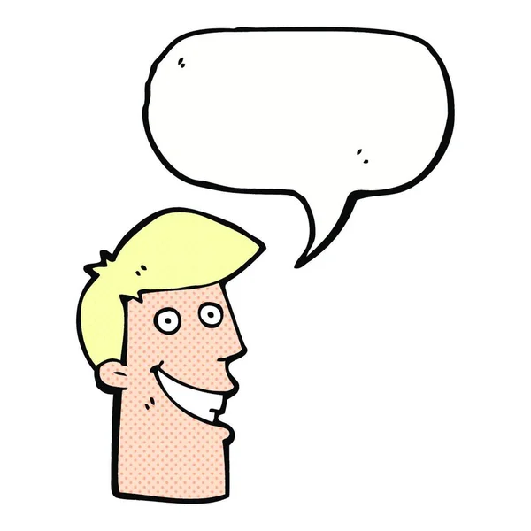 Karikatur Grinsender Mann Mit Sprechblase — Stockvektor