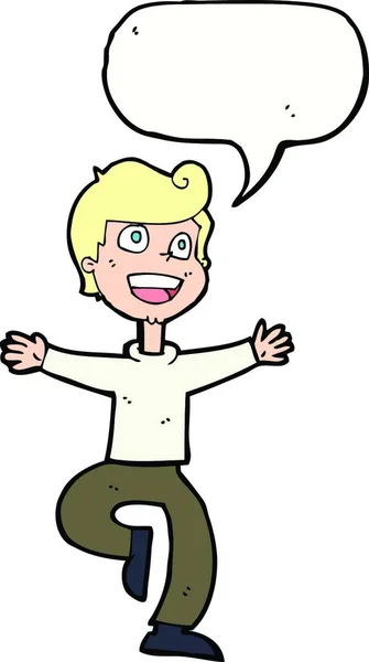 Karikatur Aufgeregter Junge Mit Sprechblase — Stockvektor