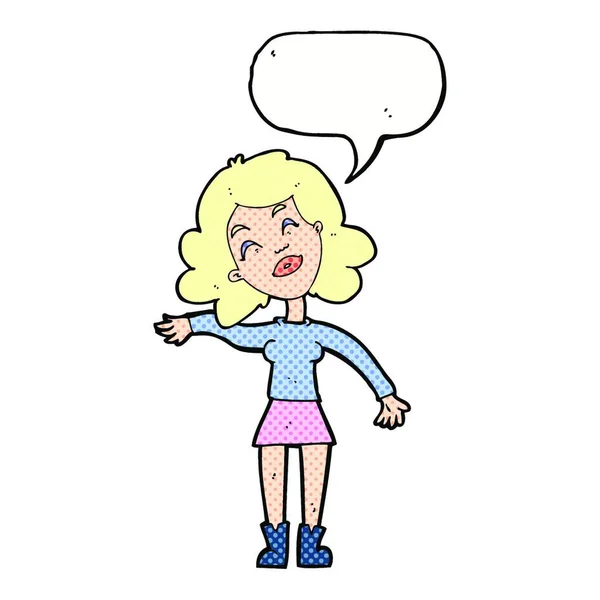 Mujer Dibujos Animados Solo Bromeando Con Burbuja Del Habla — Vector de stock