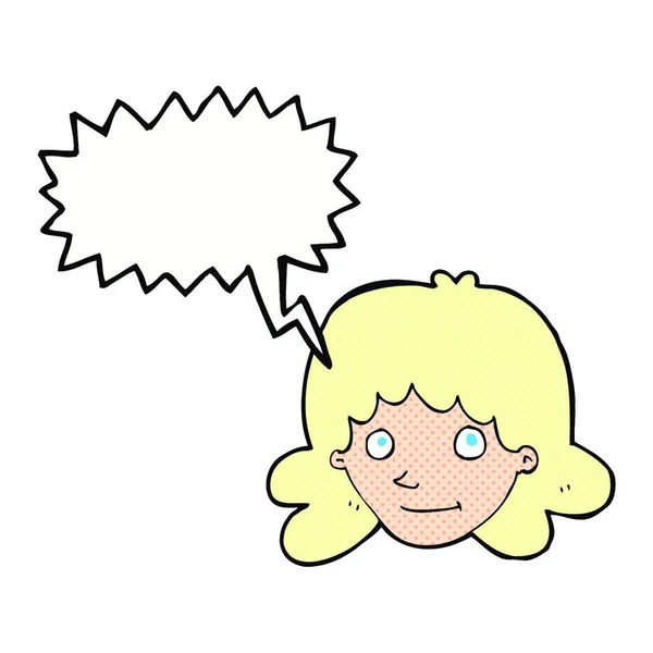 Dibujos Animados Cara Femenina Feliz Con Burbuja Habla — Vector de stock