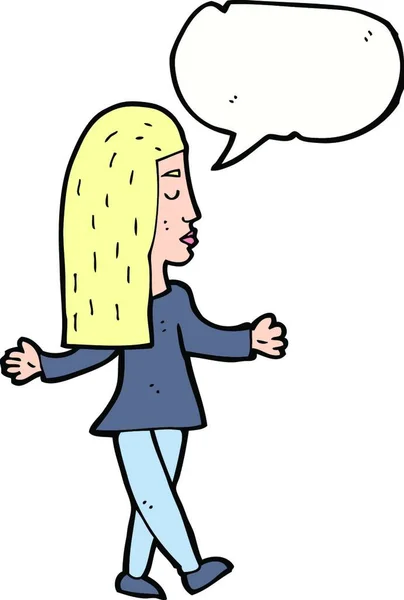 Cartoon Woman Shrugging Shoulders Speech Bubble — Stock Vector