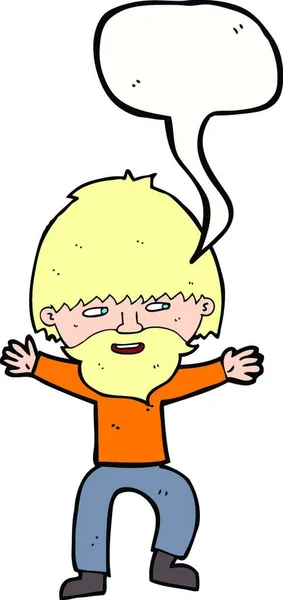 Dibujos Animados Hombre Feliz Con Barba Con Burbuja Habla — Vector de stock