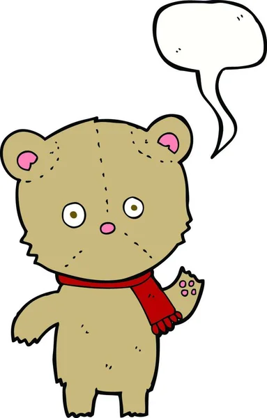 Cartoon Zwaaien Teddybeer Met Spraakbel — Stockvector