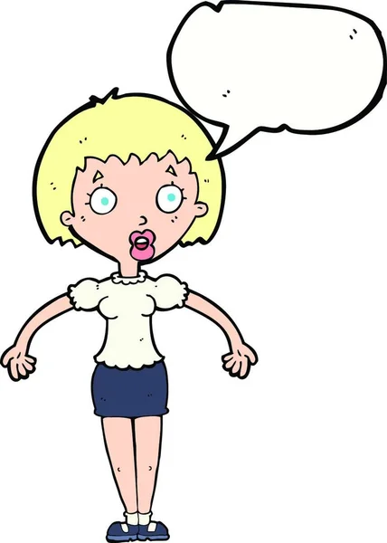 Cartoon Confused Woman Shrugging Shoulders Speech Bubble — Stock Vector