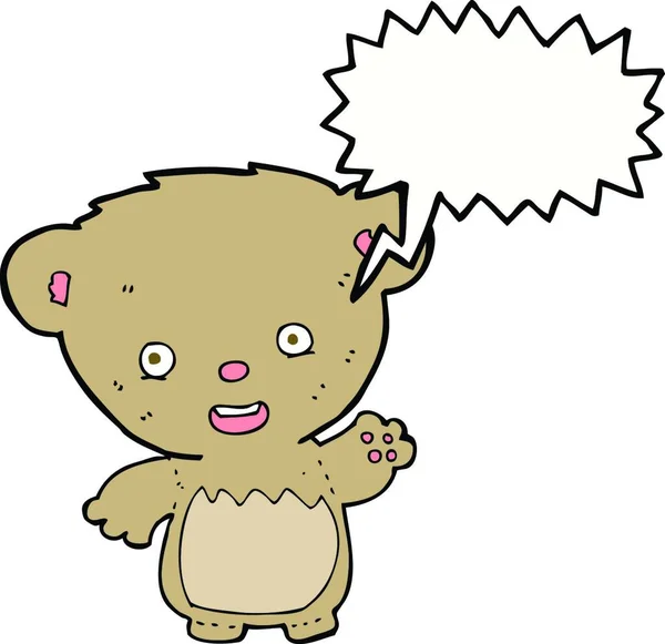 Cartoon Teddy Bear Waving Speech Bubble — Stock Vector