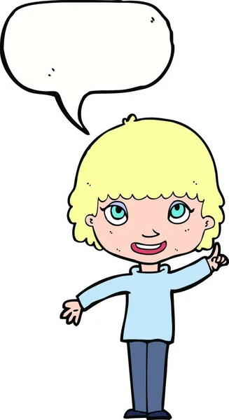 Cartoon Frau Mit Idee Mit Sprechblase — Stockvektor