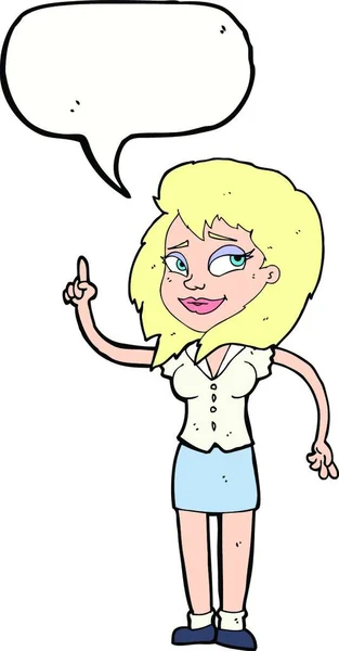 Karikatur Hübsche Frau Mit Idee Mit Sprechblase — Stockvektor