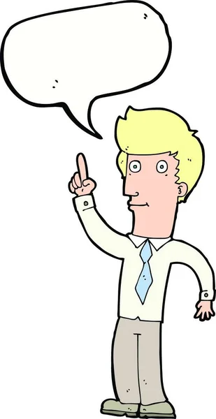 Desenho Animado Homem Amigável Com Ideia Com Bolha Fala —  Vetores de Stock