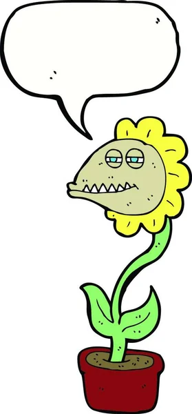 Dessin Animé Monstre Fleur Avec Bulle Parole — Image vectorielle
