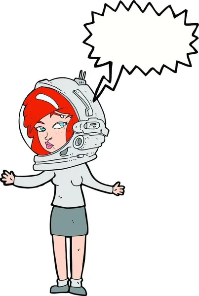 宇宙飛行士ヘルメットを身に着けている漫画の女性 — ストックベクタ