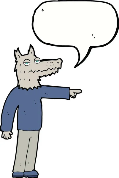 Dessin Animé Loup Homme Pointant Avec Bulle Parole — Image vectorielle