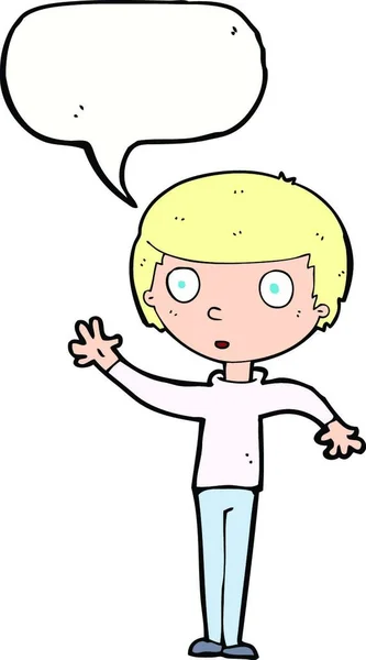 Karikatur Starrt Junge Mit Sprechblase — Stockvektor