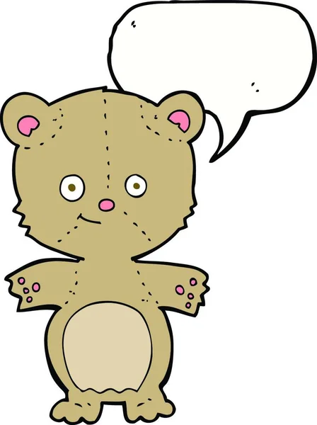 Cartoon Gelukkig Teddy Beer Met Spraakbel — Stockvector