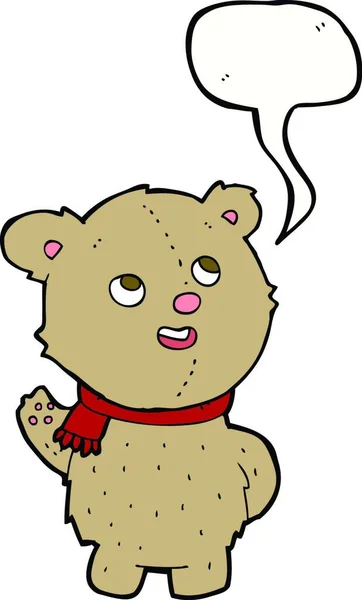Cartoon Schattig Teddybeer Met Sjaal Met Spraakbel — Stockvector