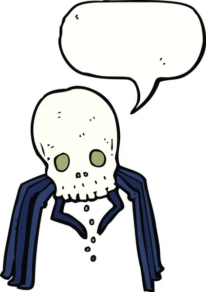 Cartoon Spooky Skull Spider Speech Bubble — Stock Vector