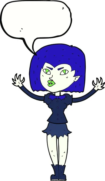 Chica Vampiro Dibujos Animados Con Burbuja Habla — Vector de stock