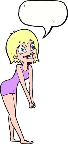 Femme Excitée Dessin Animé Avec Bulle Parole — Image vectorielle