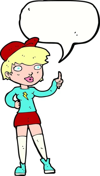 漫画スケーターの女の子は言葉の泡で親指のシンボルをあきらめます — ストックベクタ
