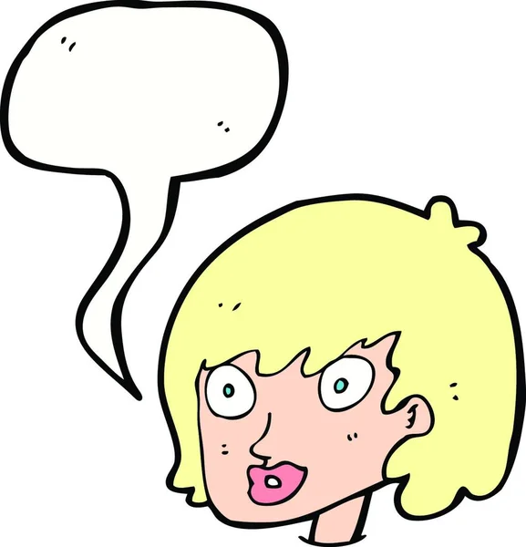 Dessin Animé Visage Féminin Heureux Avec Bulle Parole — Image vectorielle
