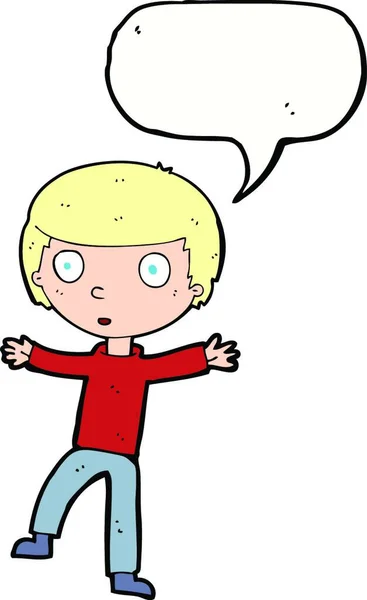 Karikatur Erschreckte Junge Mit Sprechblase — Stockvektor