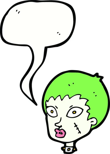 Dessin Animé Femme Zombie Tête Avec Bulle Parole — Image vectorielle