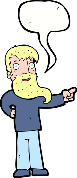 Dessin Animé Homme Avec Barbe Pointant Avec Bulle Parole — Image vectorielle