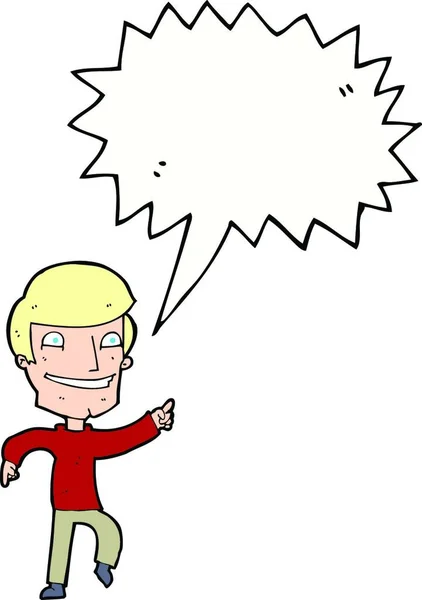 Cartoon Happy Man Pointing Speech Bubble — Stock Vector