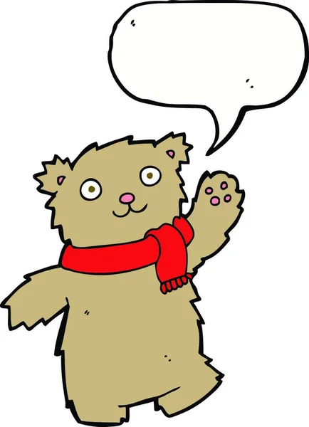 Urso Pelúcia Dos Desenhos Animados Usando Cachecol Com Bolha Fala —  Vetores de Stock