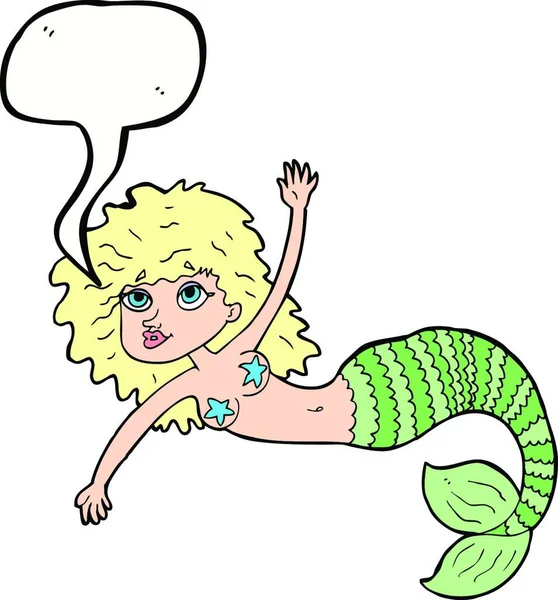Karikatur Hübsche Meerjungfrau Mit Sprechblase — Stockvektor