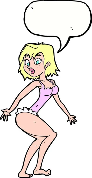 Cartoon Vrouw Lingerie Met Spraak Zeepbel — Stockvector