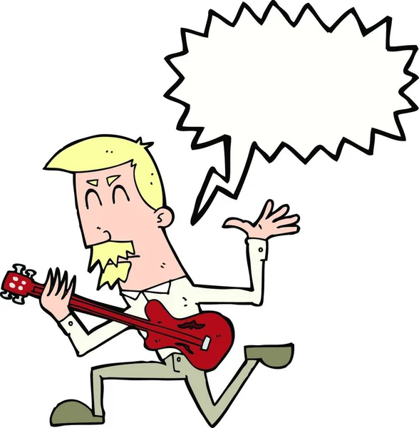 Homem Dos Desenhos Animados Tocando Guitarra Elétrica Com Bolha Fala — Vetor de Stock