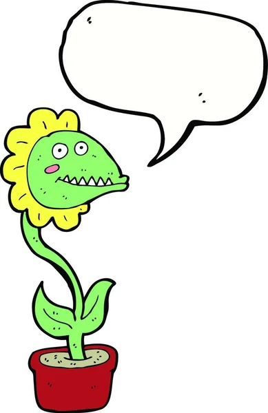 Dessin Animé Monstre Plante Avec Bulle Parole — Image vectorielle