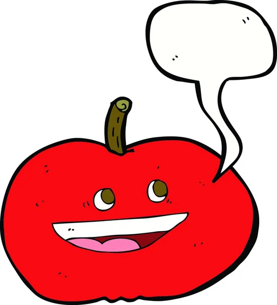 Karikatür Mutlu Apple Ile Konuşma Balonu — Stok Vektör