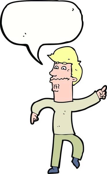 Dibujos Animados Hombre Preocupado Señalando Con Burbuja Del Habla — Vector de stock