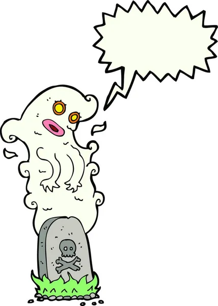 Fantasma Dibujos Animados Levantándose Tumba Con Burbuja Del Habla — Vector de stock