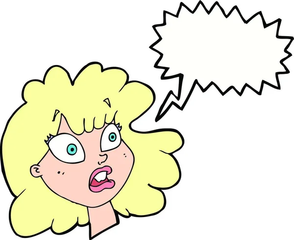 Cartoon Shocked Female Face Speech Bubble — Stock Vector