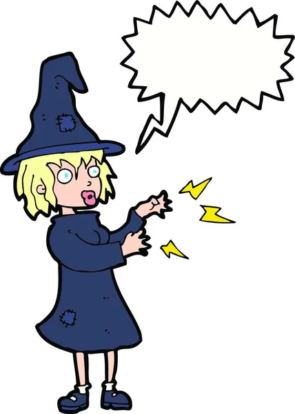 Cartoon Witch Casting Spell Speech Bubble — Stock Vector