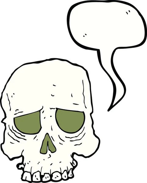 Dessin Animé Crâne Effrayant Avec Bulle Parole — Image vectorielle