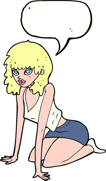 吹き出しとセクシーなポーズを引っ張る漫画女性 — ストックベクタ
