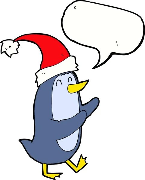 Cartoon Weihnachtspinguin Mit Sprechblase — Stockvektor