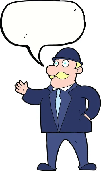 Desenho Animado Homem Negócios Sensível Chapéu Jogador Com Bolha Fala — Vetor de Stock