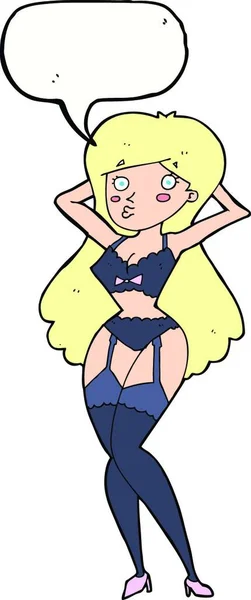 Cartoon Vrouw Lingerie Met Spraak Zeepbel — Stockvector