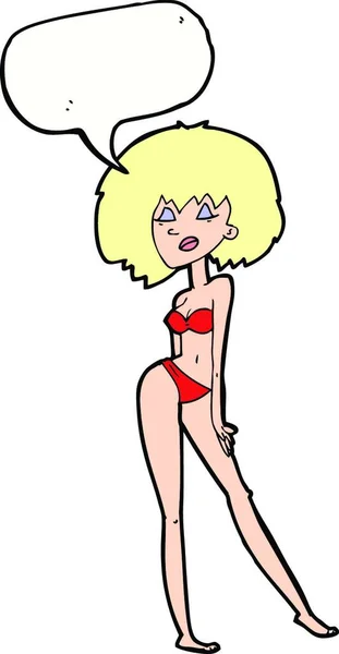 Femme Dessin Animé Bikini Avec Bulle Parole — Image vectorielle