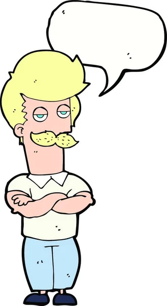 Dessin Animé Moustache Muscle Homme Avec Bulle Parole — Image vectorielle